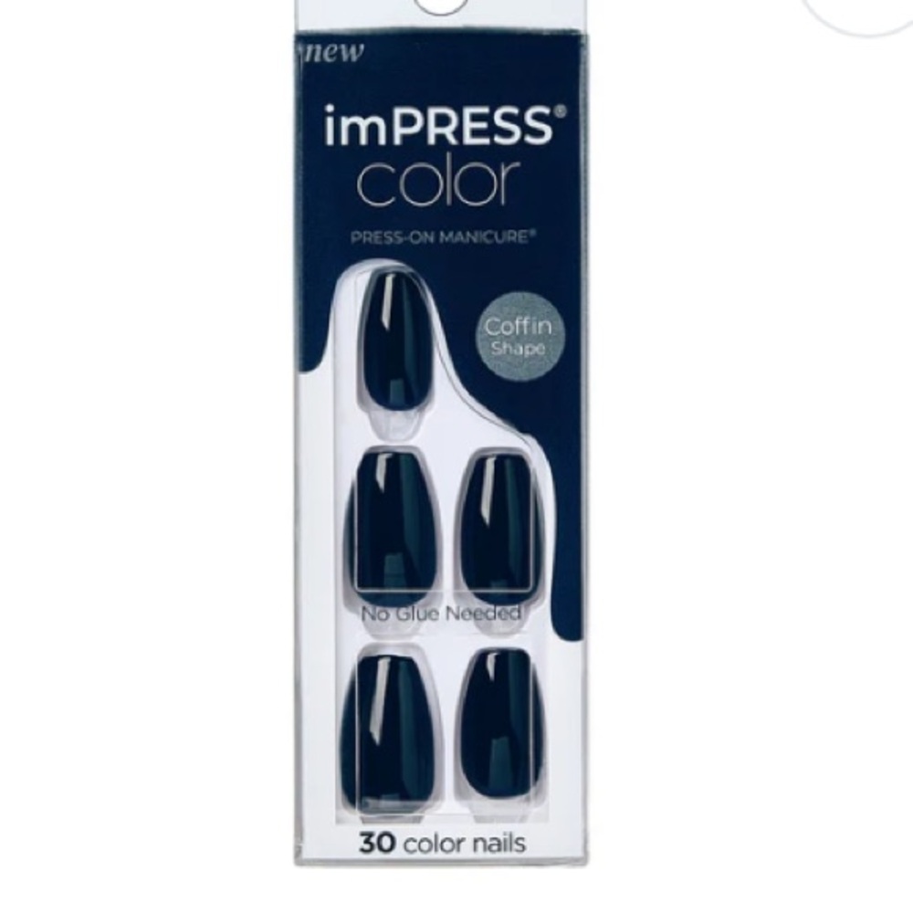 🇺🇸4 For $20 impress Color 518 Static Black Coffin Shape Press On Manicure